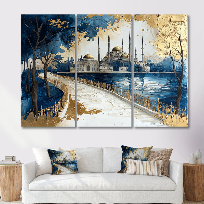 «Blue City», art mural bleu, paysage urbain d'Istambul, H 28 po x l 36 po x P 1 po, Toile tendue