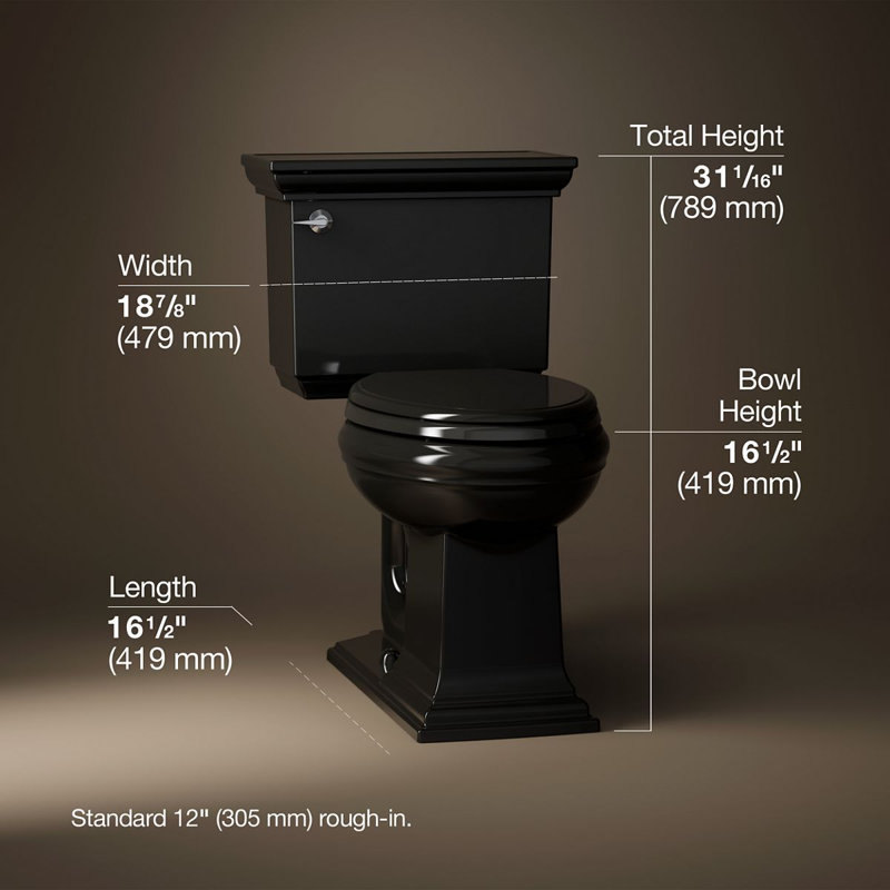 Memoirs® Stately Comfort Height 1.28 GPF Elongated Two-Piece Toilet, Black Black, Left-Hand