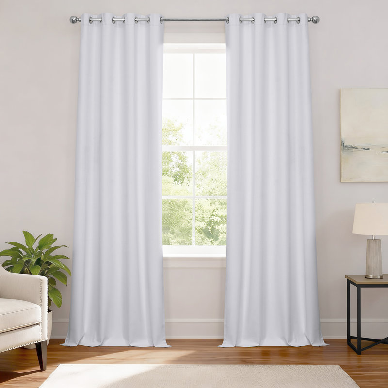 Solid Performance Linen Thermal Blackout Curtains  for Bedroom & Living Room Curtains Single Panel Grommet / Eyelet, White