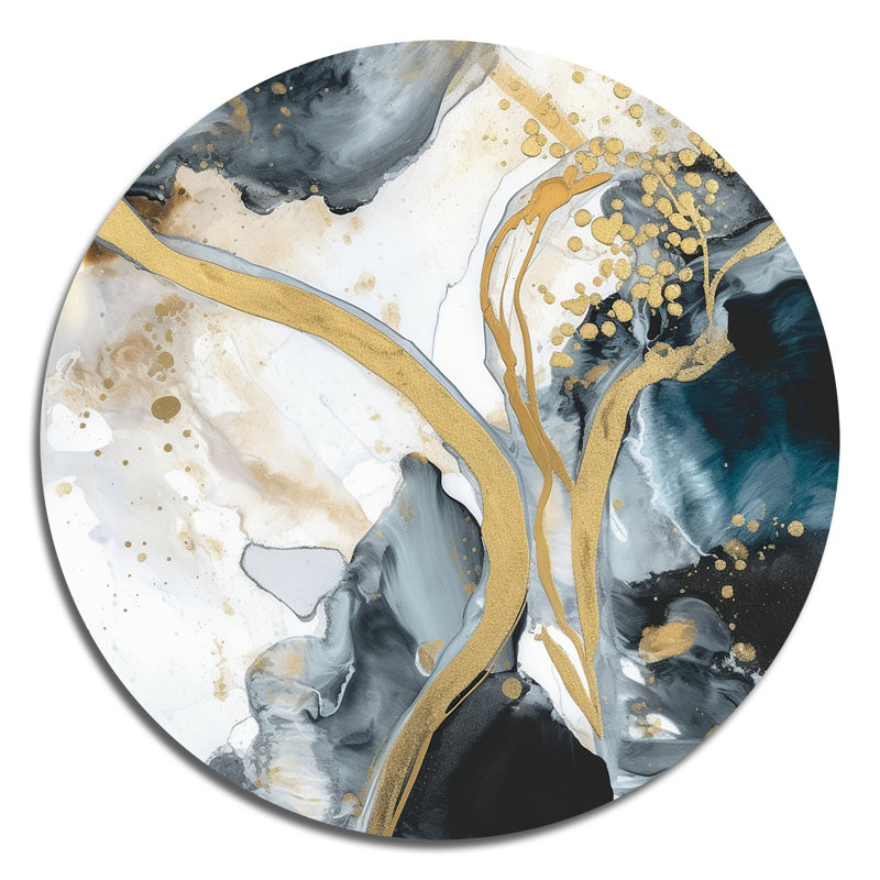 Marble Painting Textured V Abstract Wall Decor on Metal, 16" H x 16" W x 1" D