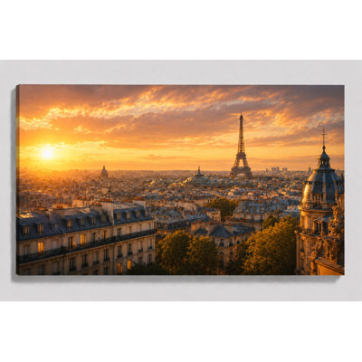 Large Paris Sunset Skyline Wall Art Eiffel Tower Cityscape Canvas Artwork Romantic Travel Decor for Living Room Bedroom Office 24x36 Inch Canvas Print - Ready to hang