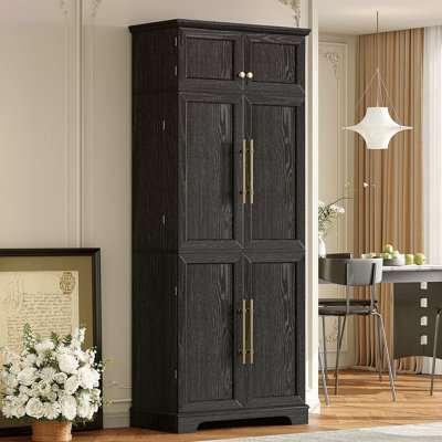 Armoire de cuisine de campagne de 78,2 po de hauteur avec 8 tablettes de porte, armoire de rangement avec 4 tablettes réglables, tiroir caché, support à vin, armoire polyvalente pour la cuisine, la salle à manger et la salle de bain