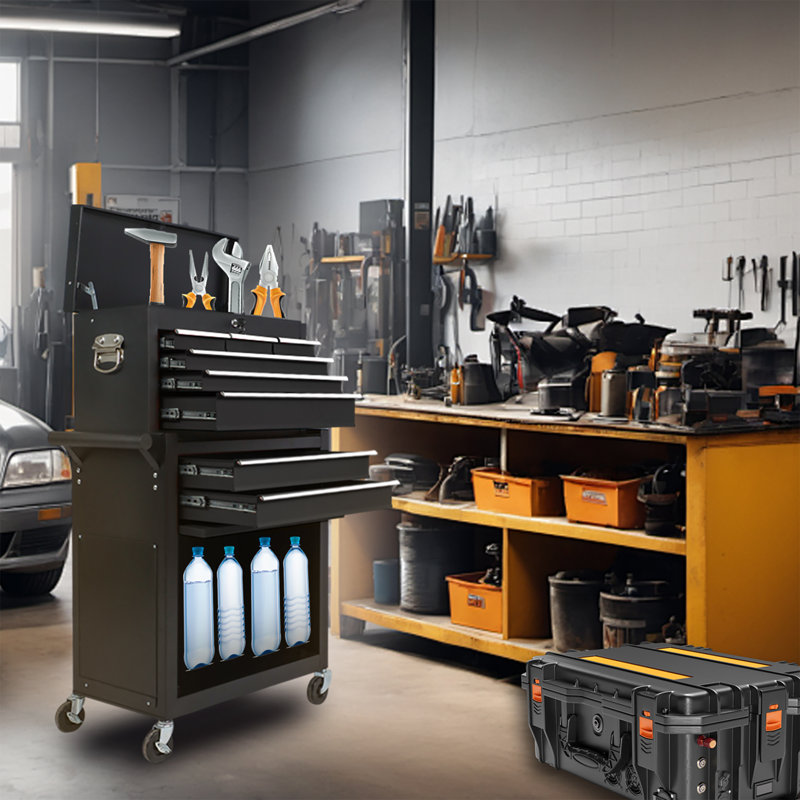 Boîte à outils spacieuse en fer à grande capacité pour les ateliers - Style moderne avec roues et verrous