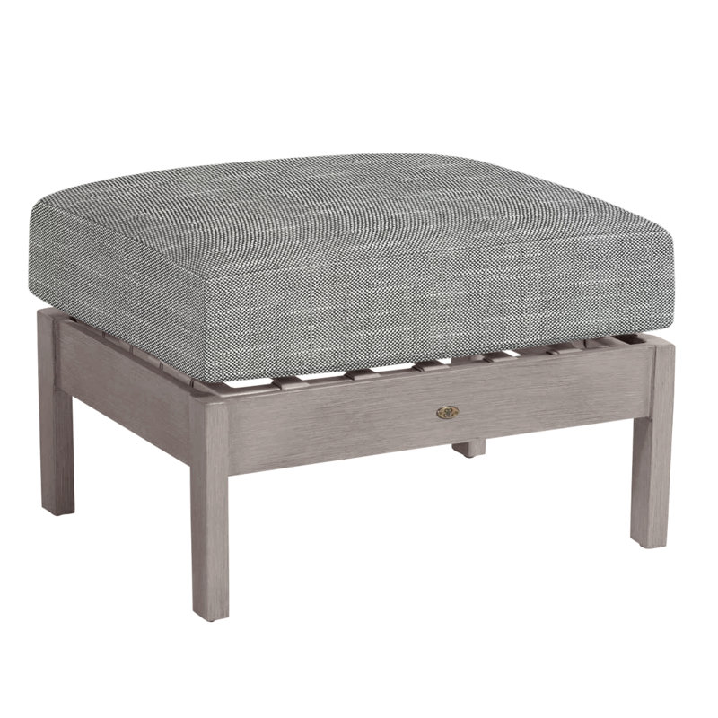 Kennebunkport Outdoor Ottoman with Cushion, Rollo Silver InsideOut® Linen, No Welt, Oyster