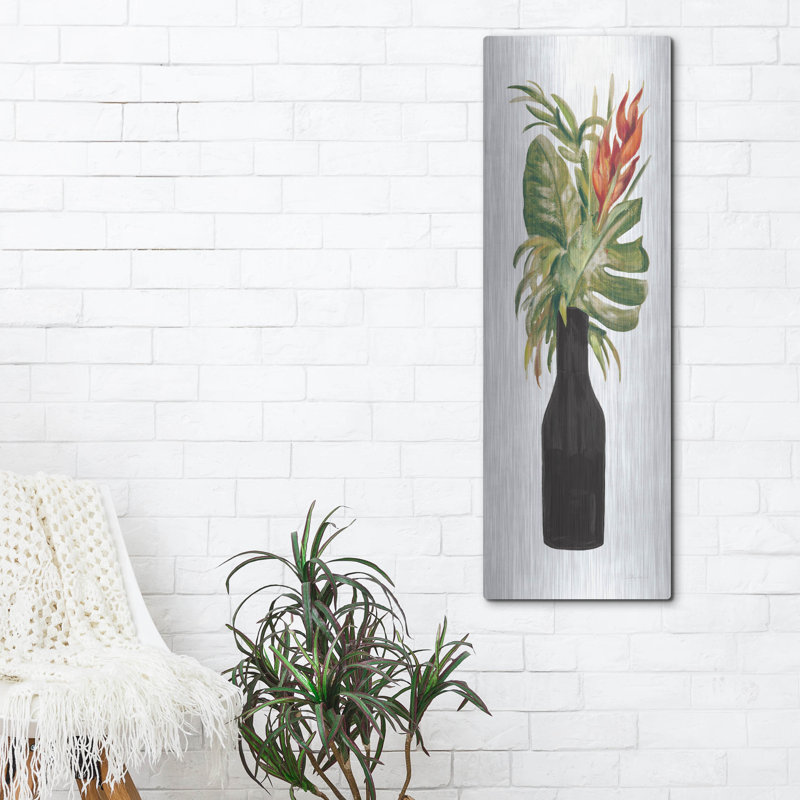 «Tropical Lush 2 On White» par Silvia Vassileva, art mural en métal, H 48 po x l 16 po