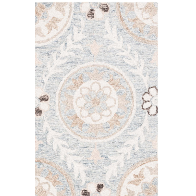 Jardin Hand Tufted Wool Cotton Floral Rug in Ivory/Light Gray, Runner 2'3" x 8'