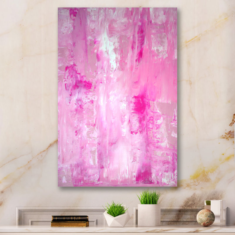 Rose abstrait, peinture d'art VI - décoration murale moderne et contemporaine en toile, H 32 po x l 16 po x P 1 po