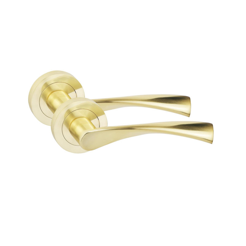  Astrid Design Bathroom Door Handle Set in Satin Brass with Thumbturn Hinges and Mortise Lock