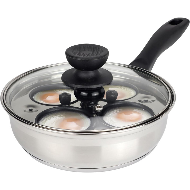 Egg Poacher Pan Nonstick 4 Eggs Poached Egg Pan Stainless Steel Poached Egg Cooker Egg Poaching Pan PFOA Free Poached Egg Maker With Nonstick Poached Egg Cups