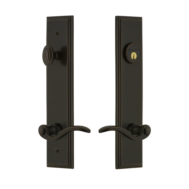 Carré Complete Tall Plate Entry Lever Set with Single Cylinder Deadbolt, Left, 2.375", Timeless Bronze