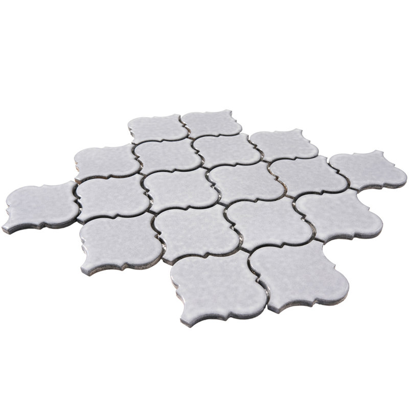 3.3" x 3.4" Porcelain Arabesque Mosaic Floor Use Tile, Gray