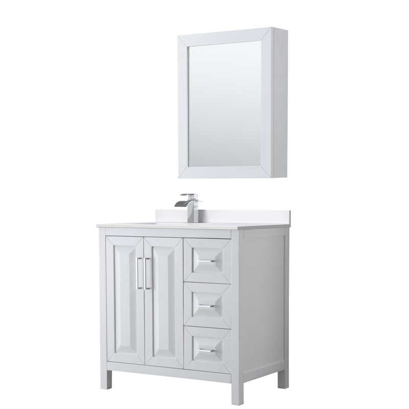 Daria 36'' W Single Vanity, Dark Blue, Carrara Cultured Marble, Matte Black