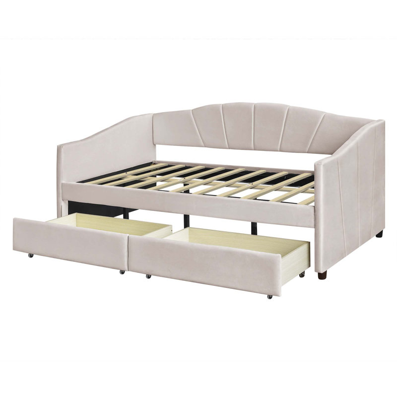 Modern Upholstered Daybed with Two Drawers, Beige
