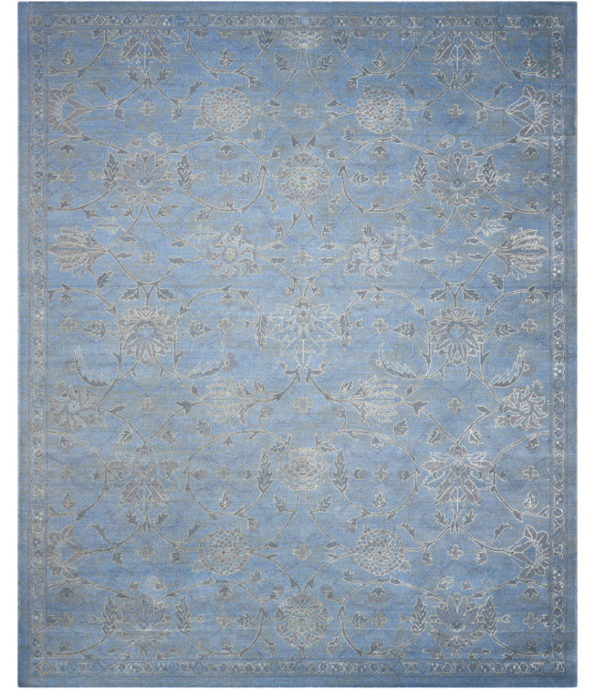 Tapis oriental en laine / soie bleu Corfu