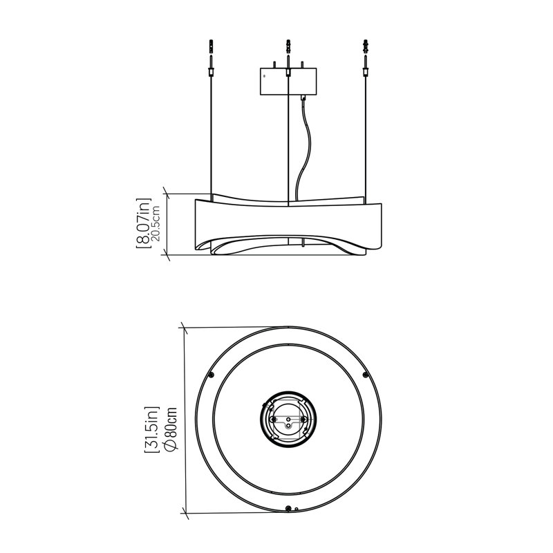 Horizon 1 - Light LED Pendant, 8.07" H x 31.5" W x 31.5" D, Imbuia