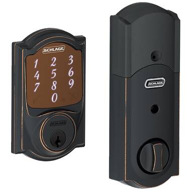 Schlage FE Series Accent-Camelot Satin Nickel Single-Cylinder Electronic  Deadbolt Lighted Keypad with Touchscreen