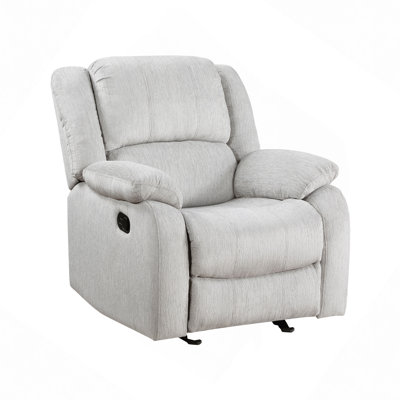 Reclining Chair Chenille Upholstered Pillowtop Arms Solid Wood Frame 1Pc Living Room Furniture Gentle Gliding Motion Recliner