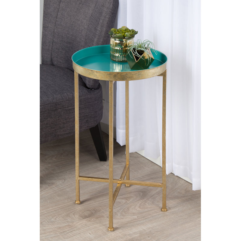 Ekta Tray Top End Table, Teal, Gold