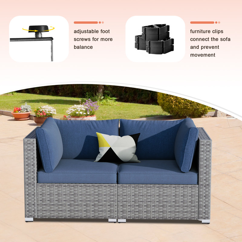 4 - Person Patio Conversation Set with Cushions, Blue, No