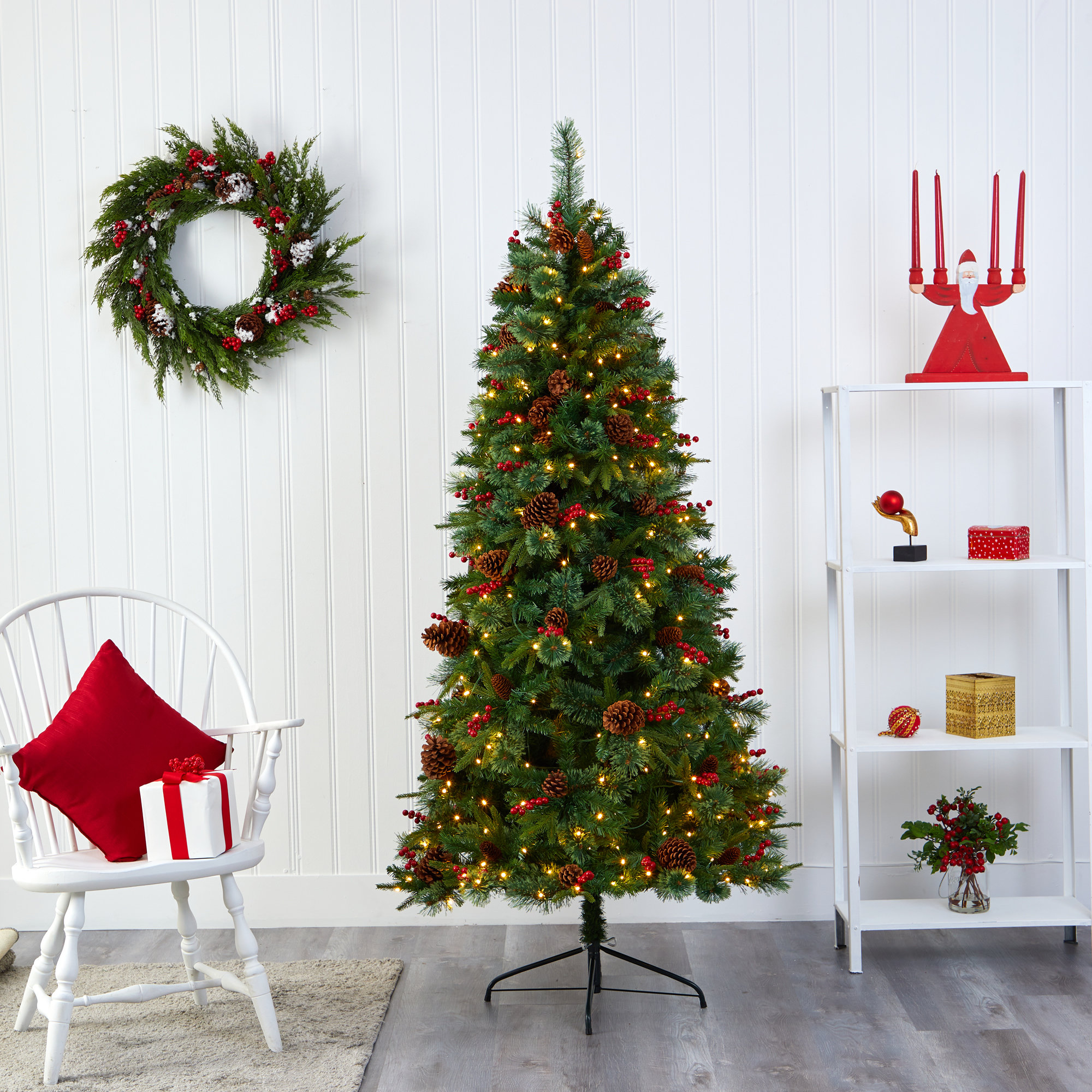 Lighted Artificial Pine Christmas Tree, 6.5' H