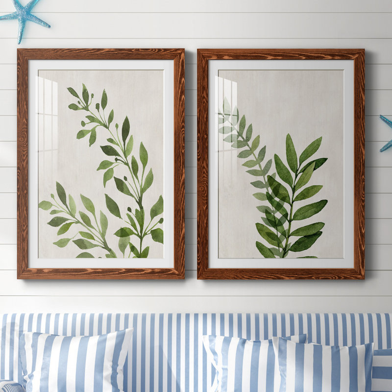 Botanical Wash I - ensemble de 2 reproductions, Papier avec cadre érable, Blanc, H 31,5 po x l 47 po x P 1,5 po