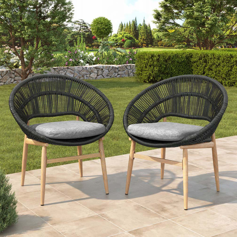 Chaise d'extérieur en osier de style papasan, Gris foncé, Noir