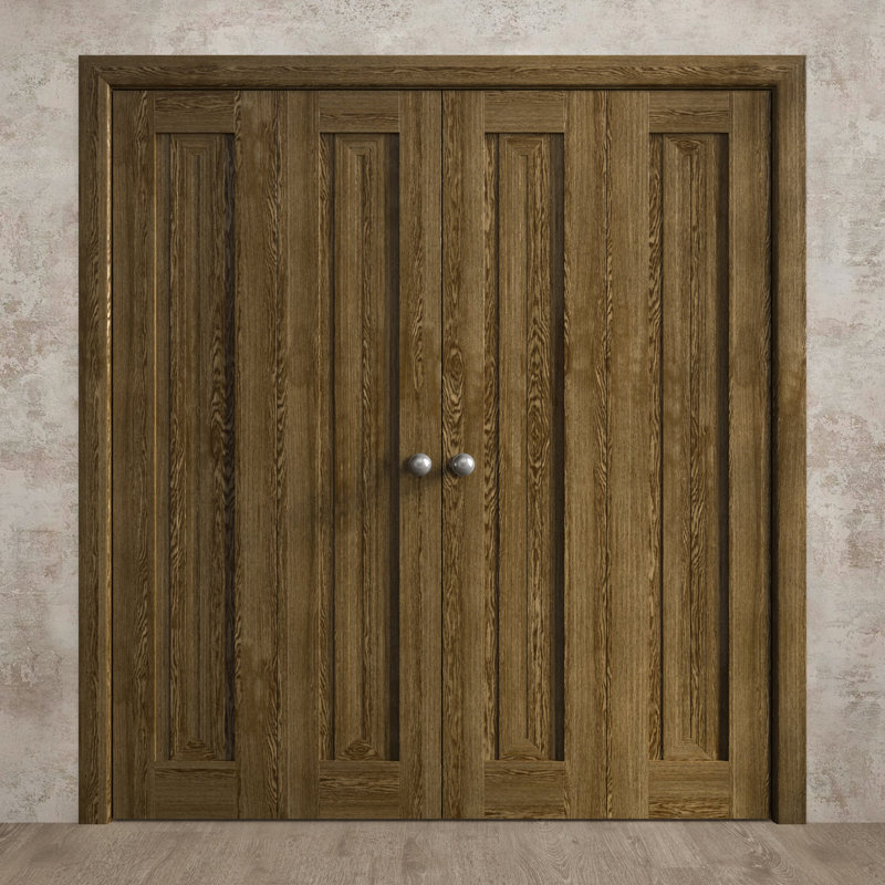 Portes coulissantes doubles pliantes pour placard 72 x 84 pouces Ego 5006 Chêne marbré, rails robustes, moulures, garnitures, quincaillerie, bois massif, portes de placard de chambre