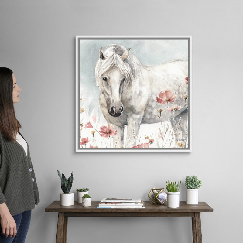 Art sauvage sur toile, "Chevaux sauvages", Toile avec cadre blanc, H 32 po x l 32 po x P 2 po