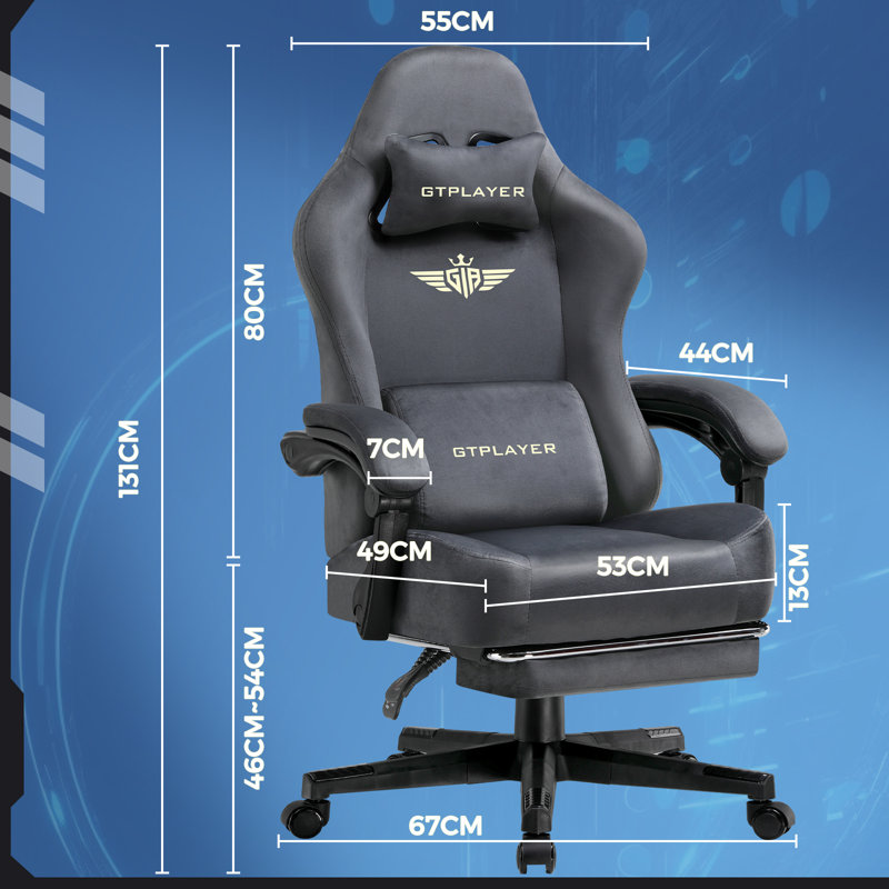 GTPLAYER GAMING CHAIR Adjustable Reclining Ergonomic Swiveling PC & Racing Game Chair, Grey