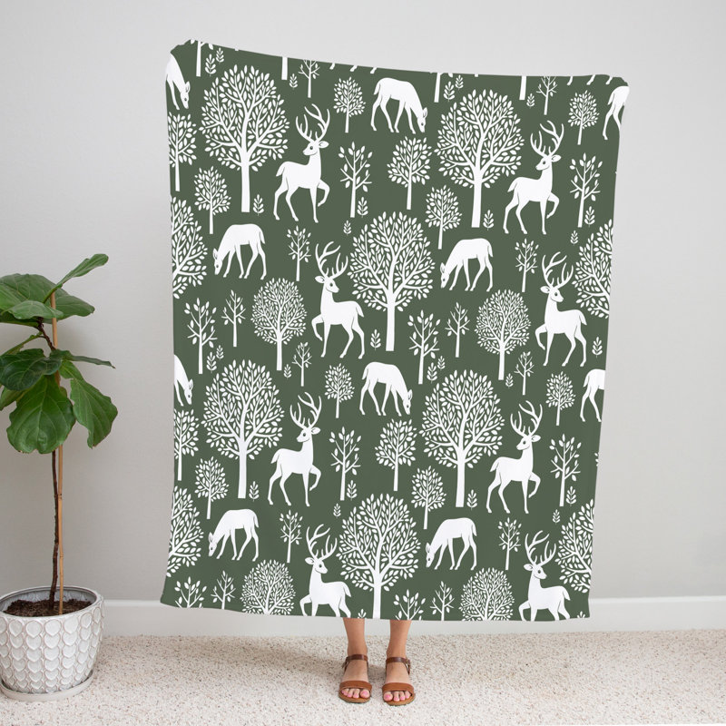 Throw Blanket, 68" W x 80" L, Animal Print/Abstract, Green/White