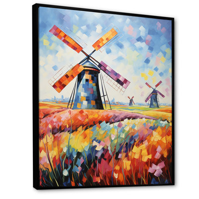 «Colorful Flower Meadow Windmills II - Wind Turbines», art mural