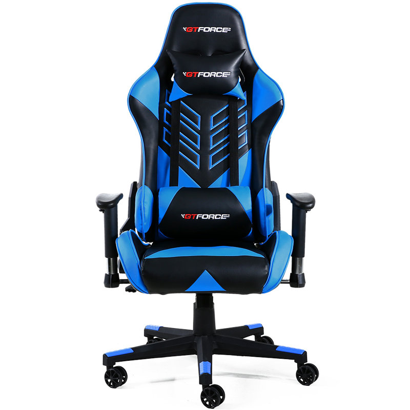 Brayden Studio Forde Reclining Faux Leather PC & Racing Game Chair, Blue/Black Faux Leather