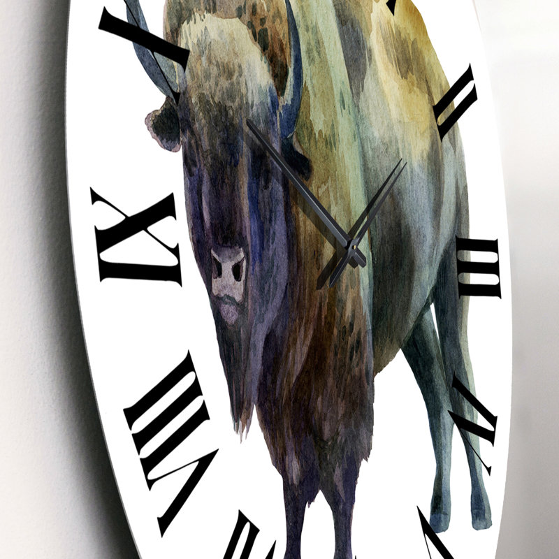 Bison On White - Traditional Wall Clock, Small