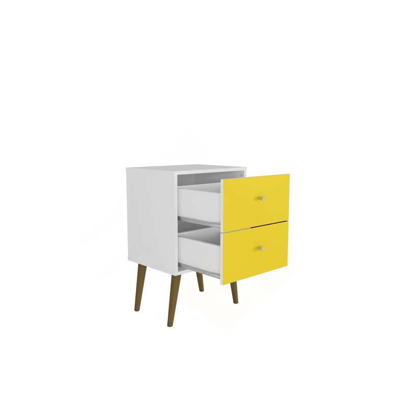 18" Nightstand in White and Yellow (2-Drawer), Yellow/White
