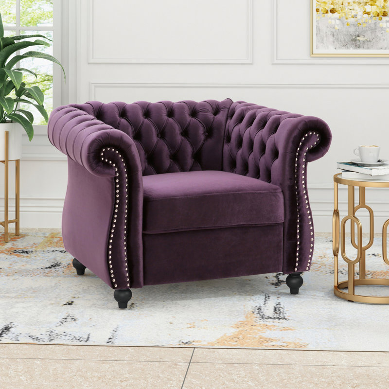 Fauteuil capitonné, fauteuil club Chesterfield, Mauve foncé