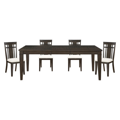 Table de salle à manger extensible brun foncé 5 pièces et 4 chaises d'appoint en tissu beige