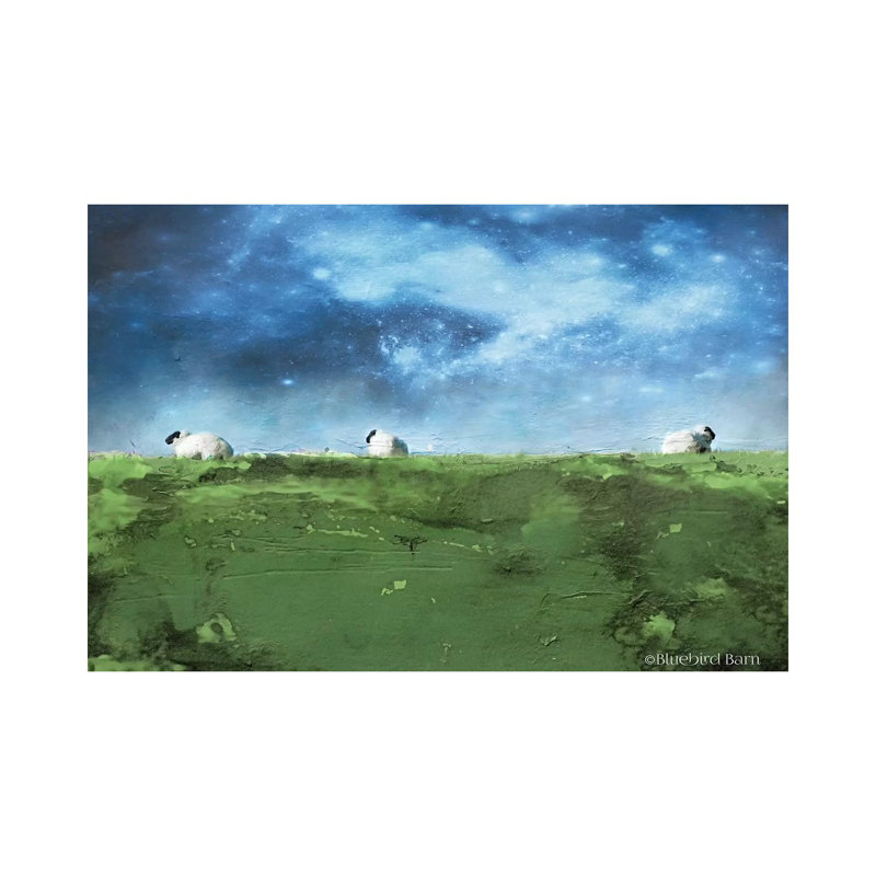 Distant Hillside Sheep By Night by Bluebird Barn - Wrapped Canvas Print, 20.32 cm H x 30.48 cm W