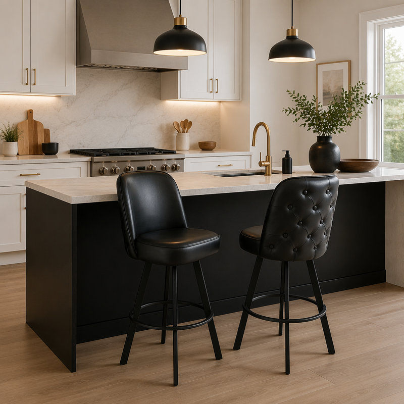 Ensemble de 2 tabourets de bar pivotants à dossier de qualité commerciale avec structure en métal et sièges confortables pour un usage domestique et commercial