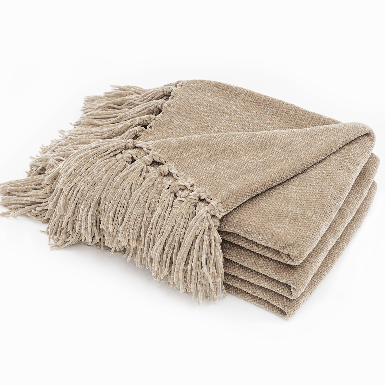 Chenille Throw Blanket, 80" L x 60" W, Beige
