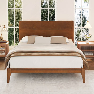 Mid-Century Modern Full Size 12 Inch Bamboo Wood Platform Bed with Wood Slat Support by George Oliver