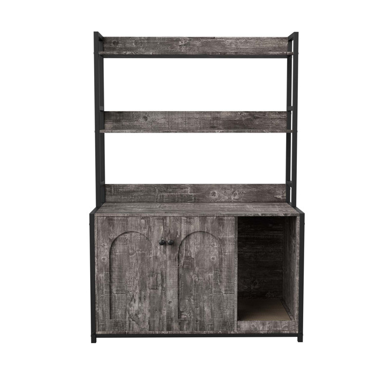 Grand bac à litière pour chat avec rangement, étagère pour chat caché, maison pour chat en bois avec bloc-notes, armoire pour chat robuste avec 2 portes