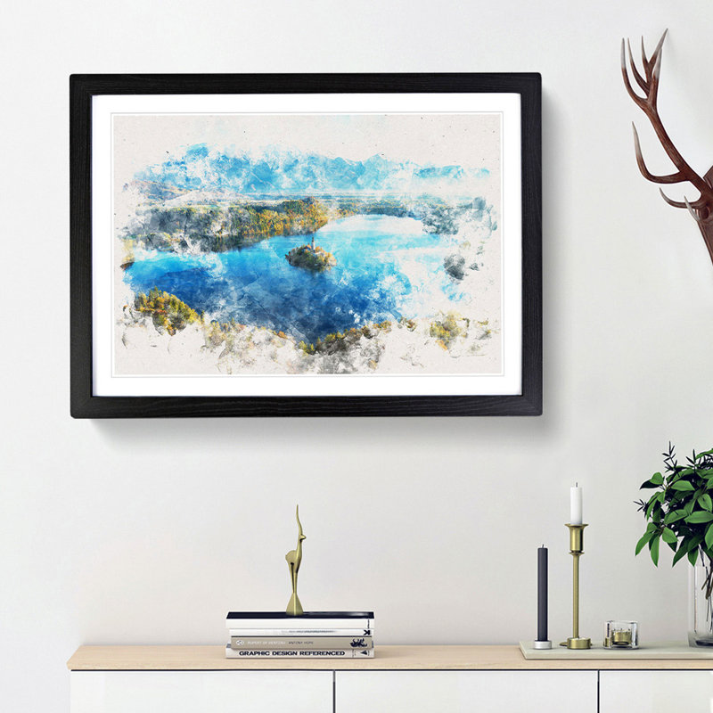 Lake Bled in Slovenia - Picture Frame Painting Print, Black Framed, 45cm H x 63cm W x 2cm D