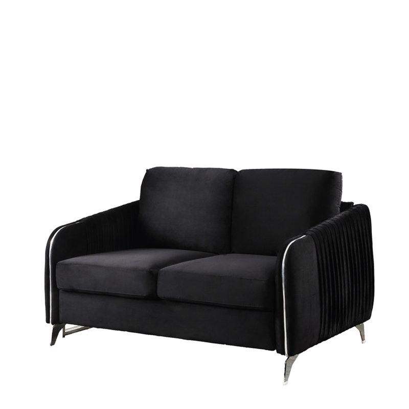 Velours moderne de 54 po, motif de courtepointe verticale, poids de 80,32 lb, coussins noirs non amovibles, hauteur du produit: 35,75 po