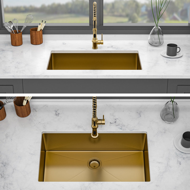 Évier de cuisine encastré 32 "x 19" en acier inoxydable de calibre 16 avec profondeurs de 10 pouces et drain de finition arrière