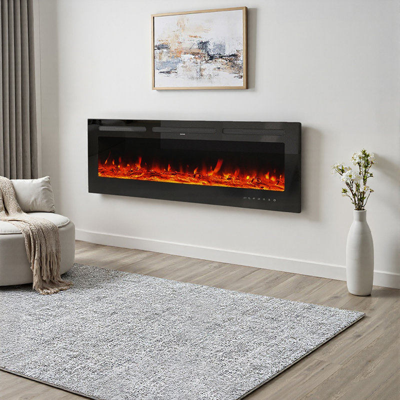 Adrianne Recessed/Wall Mounted Electric Fireplace Adjustable Flame with Remote, 55" H x 153" W x 15" D