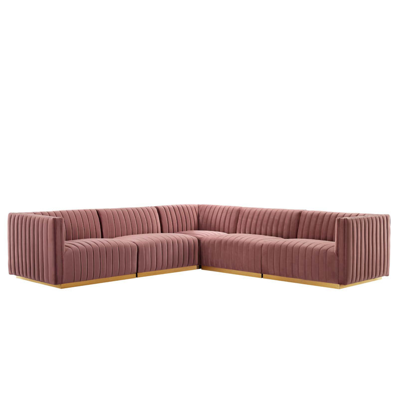 Canapé modulaire 5 pièces Conjure, Velours rose cendré