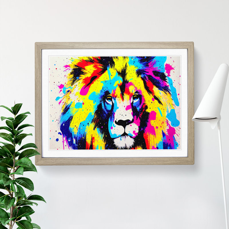 Colourful Lion Vol.6 Abstract - Print, 25cm H x 34cm W x 2cm D, Oak Framed