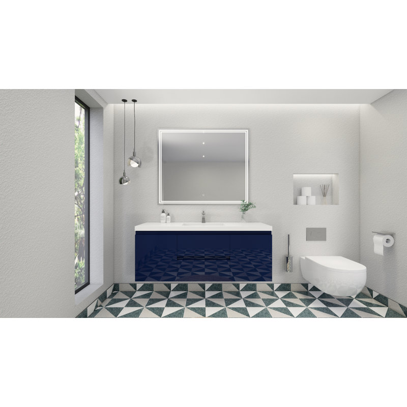 59'' Single Bathroom Vanity with Acrylic Top, Hight Gloss Night Blue