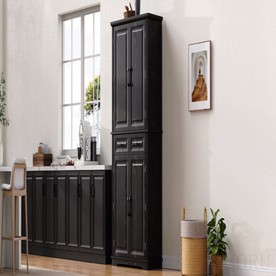 71" Tall Kitchen Pantry Cabinet With 3 Pull Out Cabinet Organizers, Farmhouse Embossed Texture Storage Cabinet With 6 Door Shelves, 2 Drawers, Freesta
