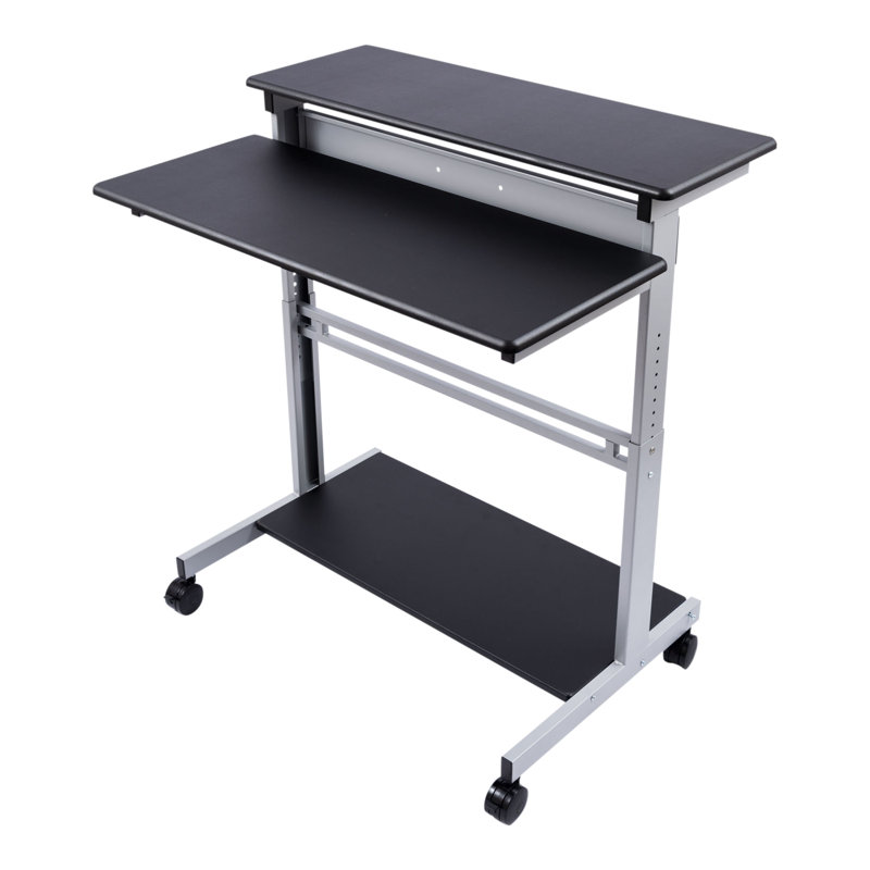 Adjustable Metal Base Standing Desk, 46.1" H x 39.4" W x 28.8" D, Black/Silver